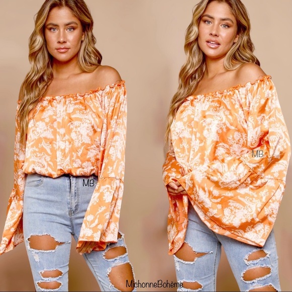 Orange Spring Floral Crop Top Blouse - Picture 4 of 11